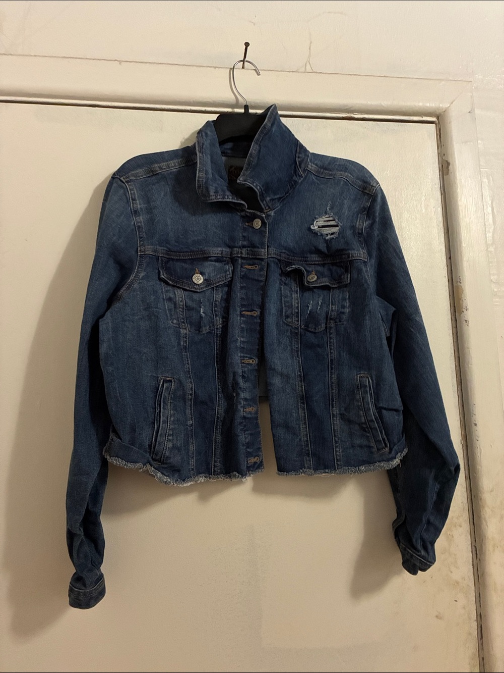 Maurices Dark Blue Distressed Denim Jacket